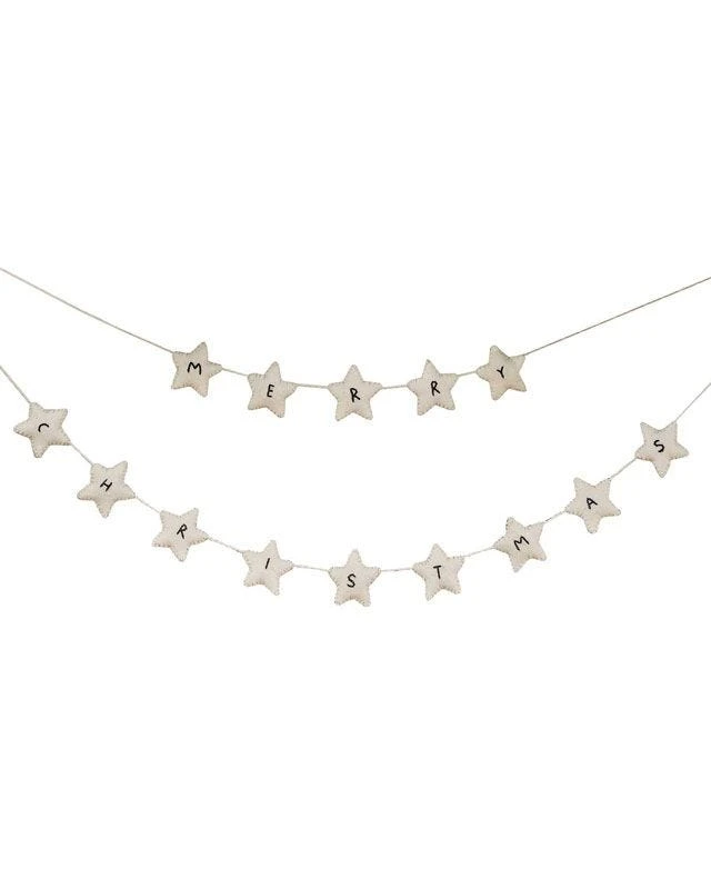 White Felt Merry Christmas Stars Bunting