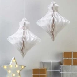 White Paper Honeycomb Baubles - 40cm (2pk)