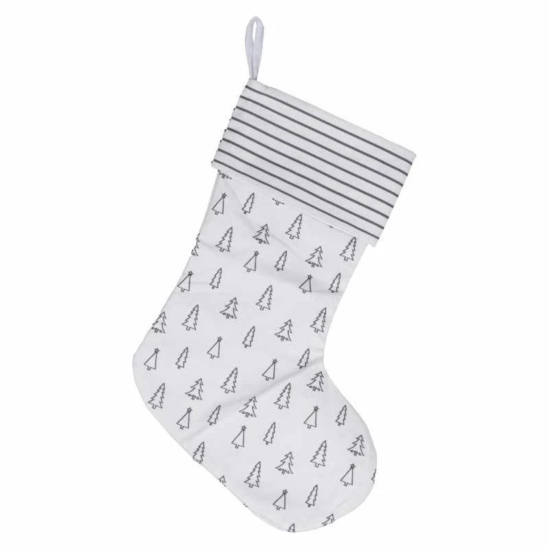 Grey Tree And Stripe Printed Christmas Stocking - 45cm - Image 2