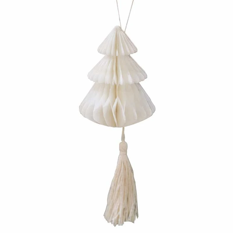 Cream Honeycomb Trees Decorations With Macrame Tassels (4pk) - Image 3
