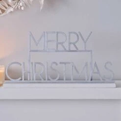 Silver Metal Merry Christmas Sign - 24cm X 38cm