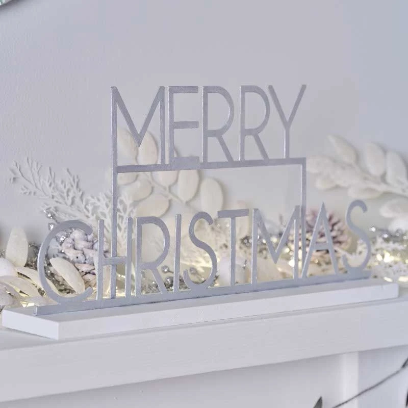 Silver Metal Merry Christmas Sign - 24cm X 38cm - Image 2