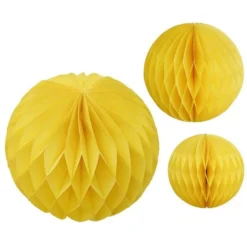 Yellow Paper Honeycomb Hanging Decorations (3pk)