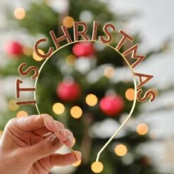Red & Gold It's Christmas Metal Headband