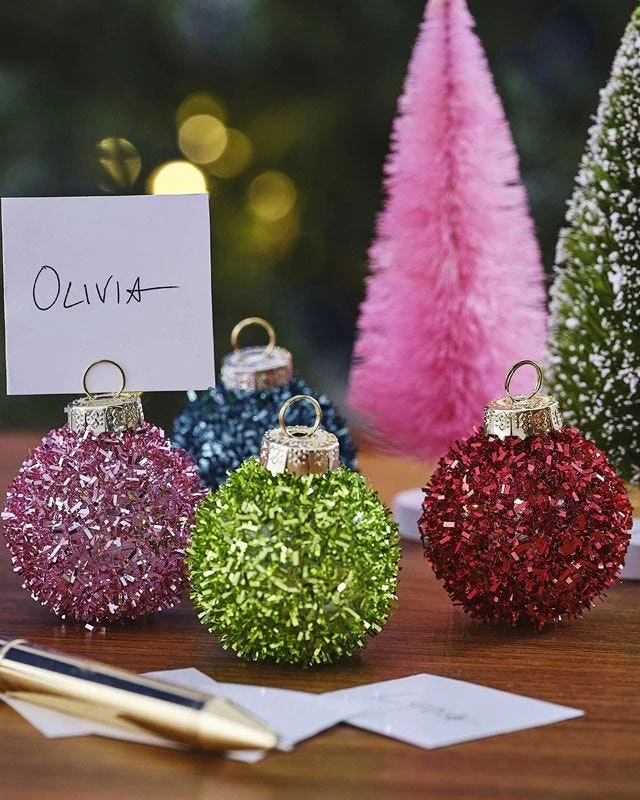 Multicoloured Tinsel Bauble Place Card Holders (4pk) - Image 2