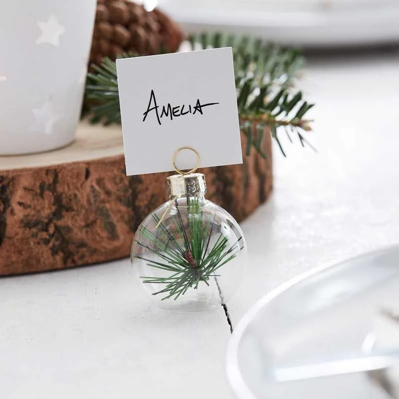 Sprig Foliage Glass Bauble Place Card Holders - 4cm (6pk)