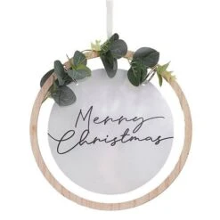 Acrylic Merry Christmas Wooden & Eucalyptus Hoop Wreath - 25cm