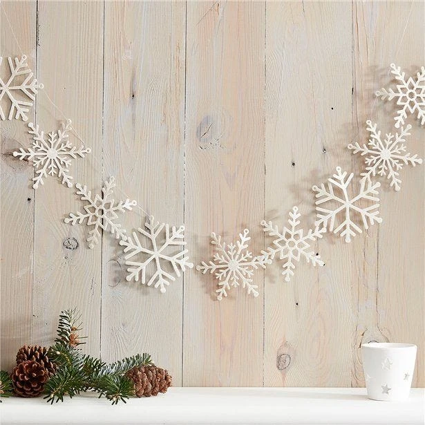 White Glitter Snowflake Garland - 1.5m - Image 2