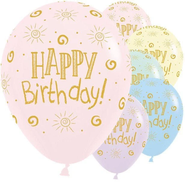 Happy Birthday Pastel Assorted Balloons - 12" Latex (25pk)