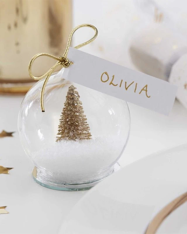 Gold Glitter Snow Globe Place Cards - 6cm - Image 2