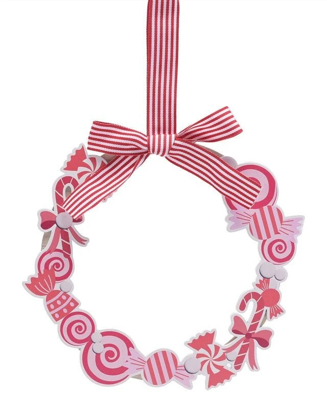 Wooden Christmas Candy Hanging Wreath - 34cm