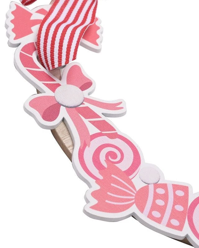 Wooden Christmas Candy Hanging Wreath - 34cm - Image 2